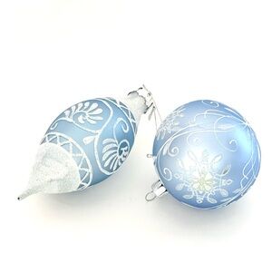 Blue, White and Silver Blown Glass Christmas Ornaments
